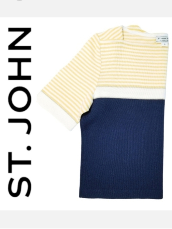 St. John Tops - St. John Sport by Marie Gray Vintage Navy & Yellow Stripe Santana Knit Top Sz S